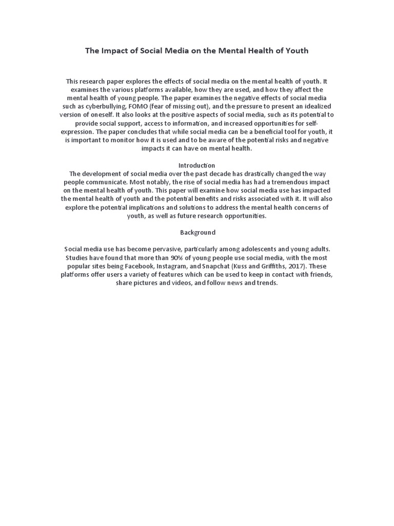 Social Media's Impact on Youth Mental Health | PDF | Social Science ...
