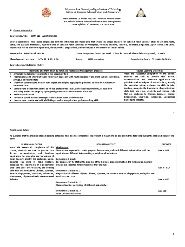 Asian Cuisine Obedized Syllabus PDF Rubric (Academic) Chinese Cuisine