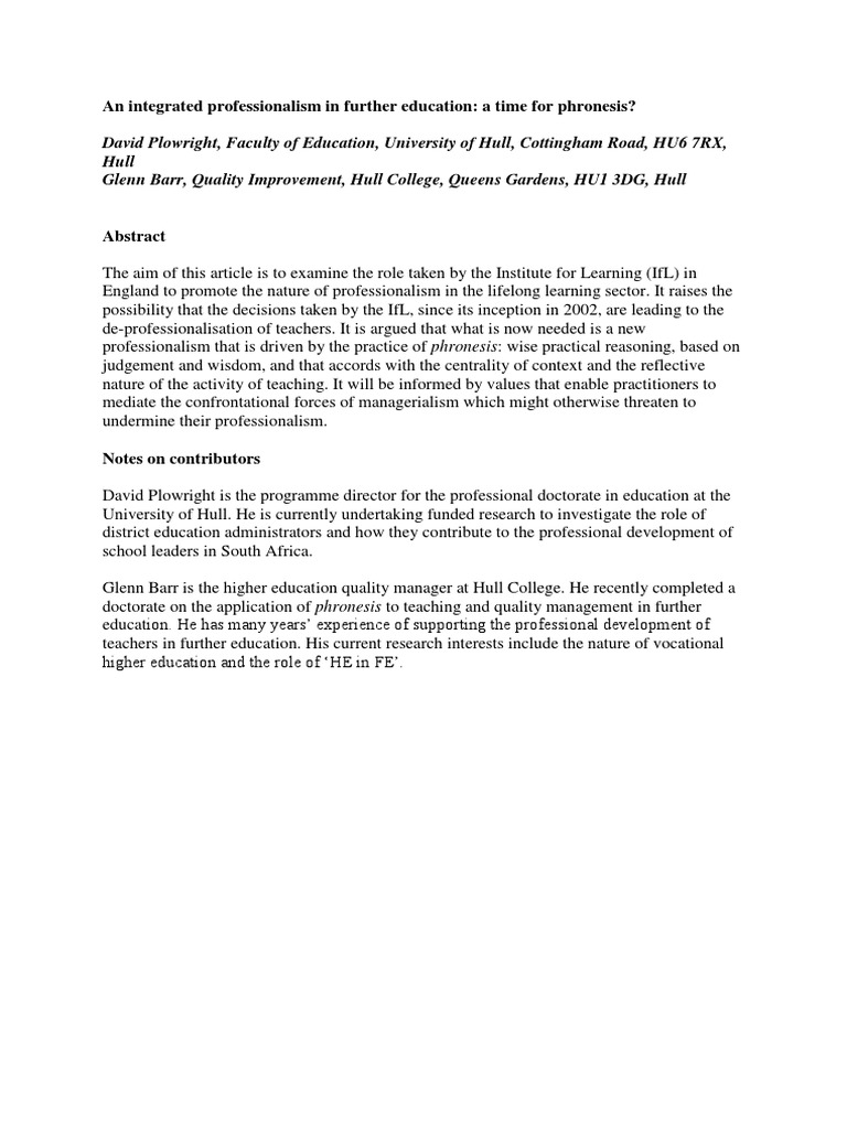 New Professionalism in Further Education | PDF | Profession | Teachers