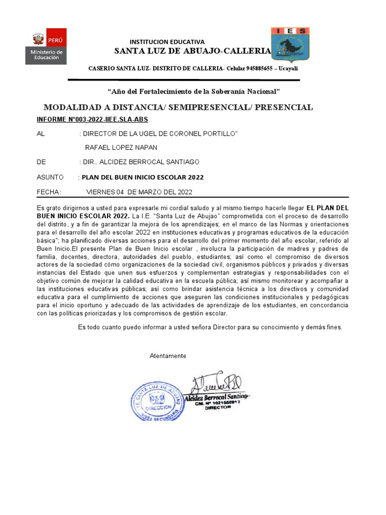 Plan Del Buen Inicio Escolar 2022 | PDF