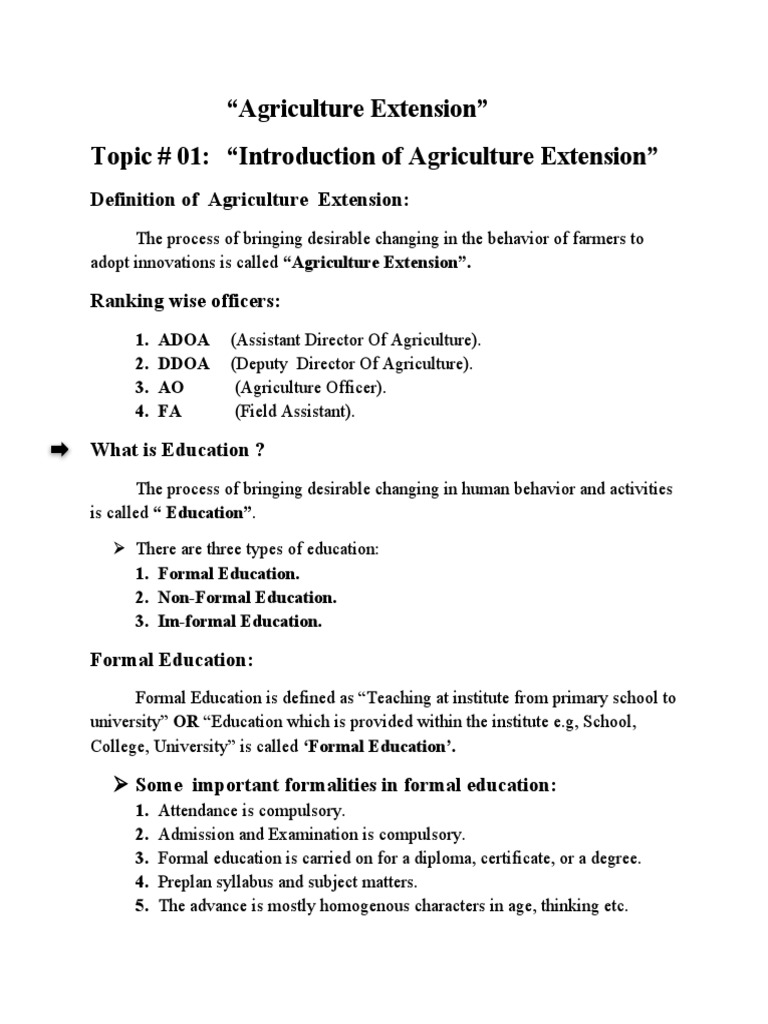 "Agriculture Extension" Topic 01 "Introduction of Agriculture