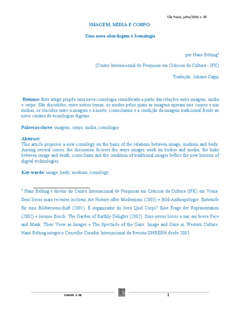Aula 13 Hans Belting Word PDF Imagem Mídia de massa