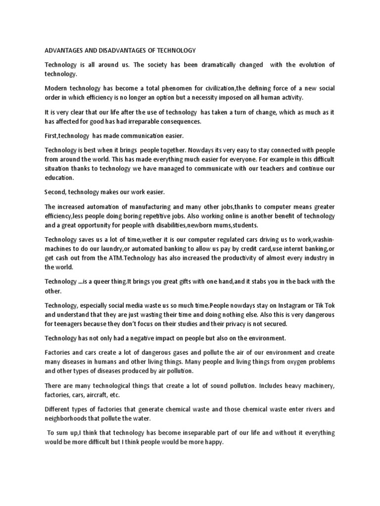 Advantages And Disadvantages Of Technology Pdf Pollution Automation
