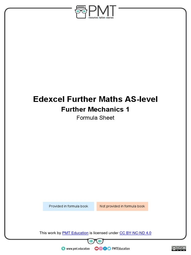 Further Maths Mechanics Formula Sheet | PDF | Collision | Momentum