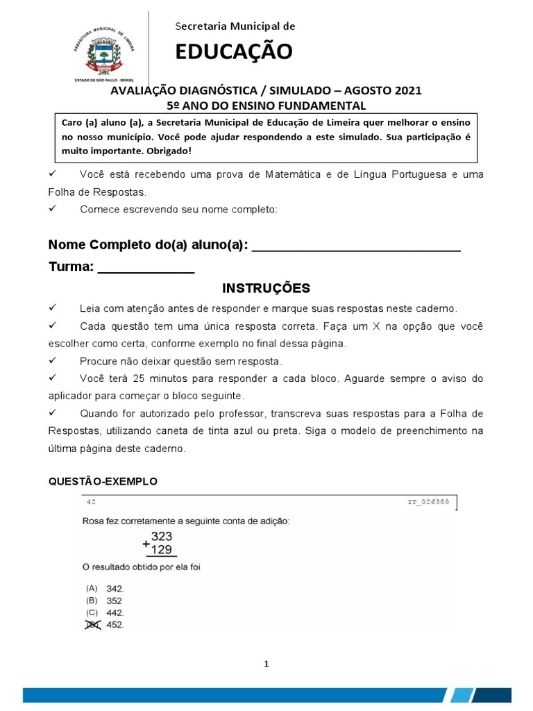 Simulado Escolar de Agosto 2021 | PDF