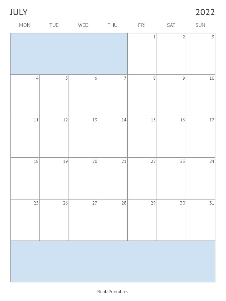 July - Dec 2022 Monthly Calendar Planner Portrait Monday Blue | PDF