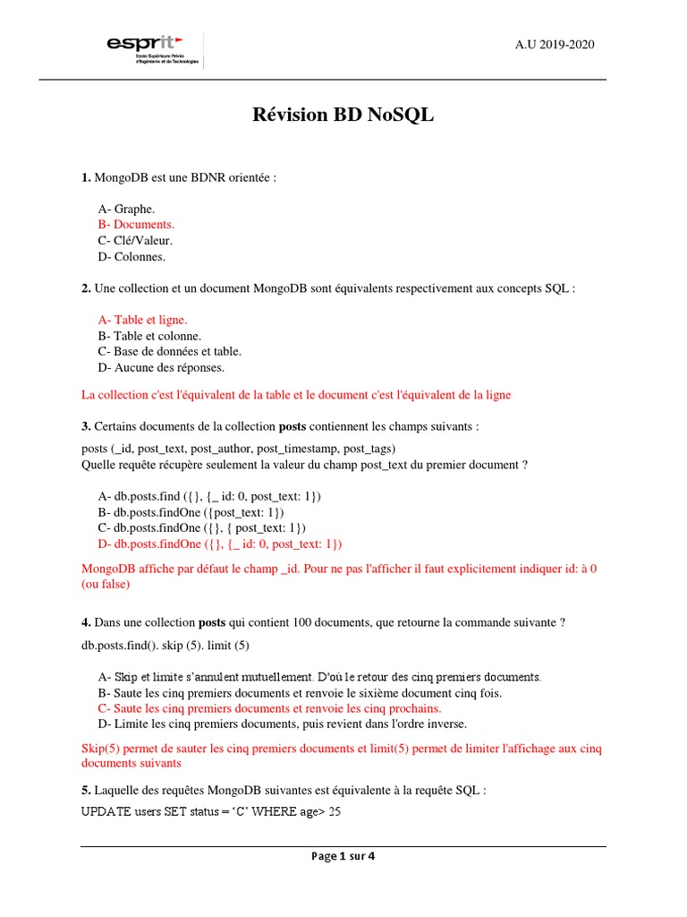 Révision Correction | PDF | MongoDB | Logiciel de gestion des données