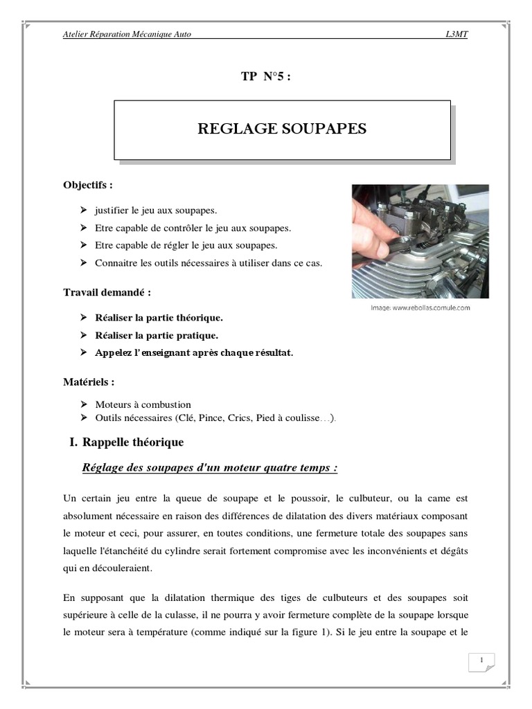 tp5 Reglage Soupapes, PDF, Organe d'un moteur à explosion