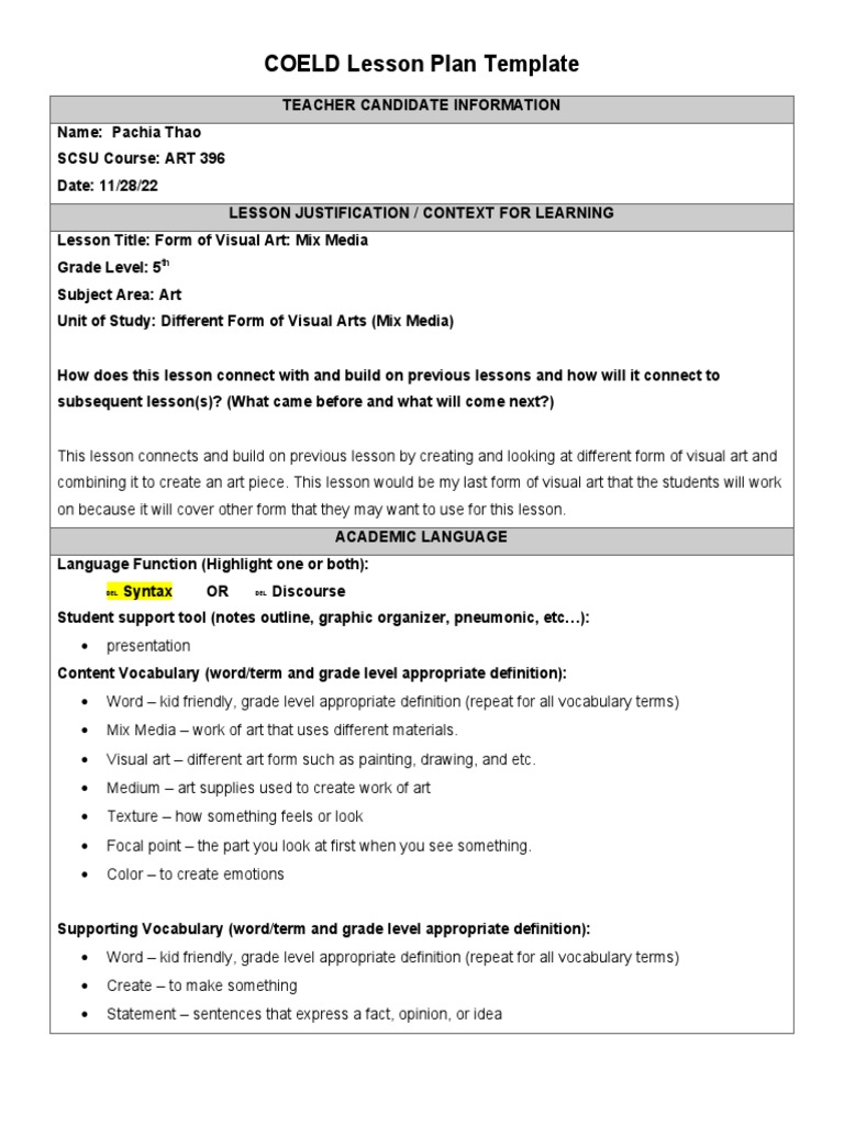 EdTPA Lesson Plan: Mix Media Art | PDF | Rubric (Academic) | Vocabulary
