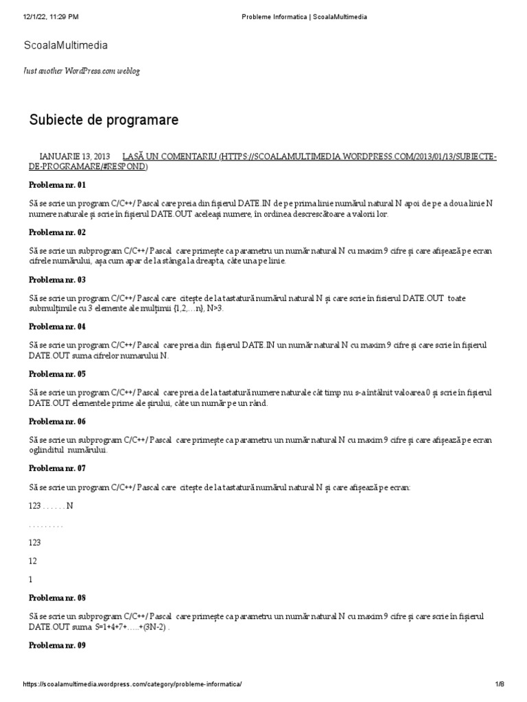 Probleme Informatica C++ Clasa A 9 a Rezolvate Probleme Informatica - ScoalaMultimedia | PDF