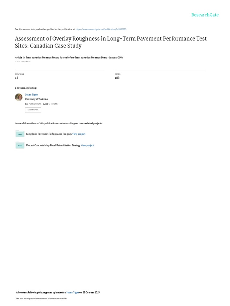 Canadian Pavement Overlay Roughness Study | PDF | Road Surface ...