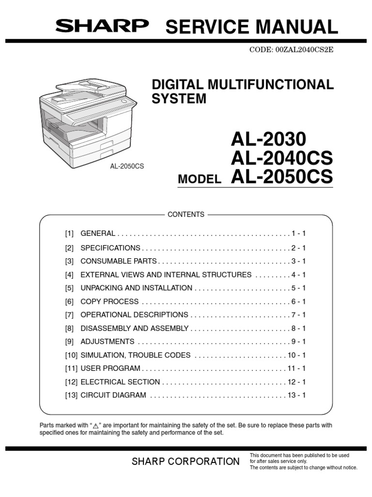 Manual de Servicio Sharp AL-2030, 2040cs, 2050cs | Image Scanner |  Microsoft Windows