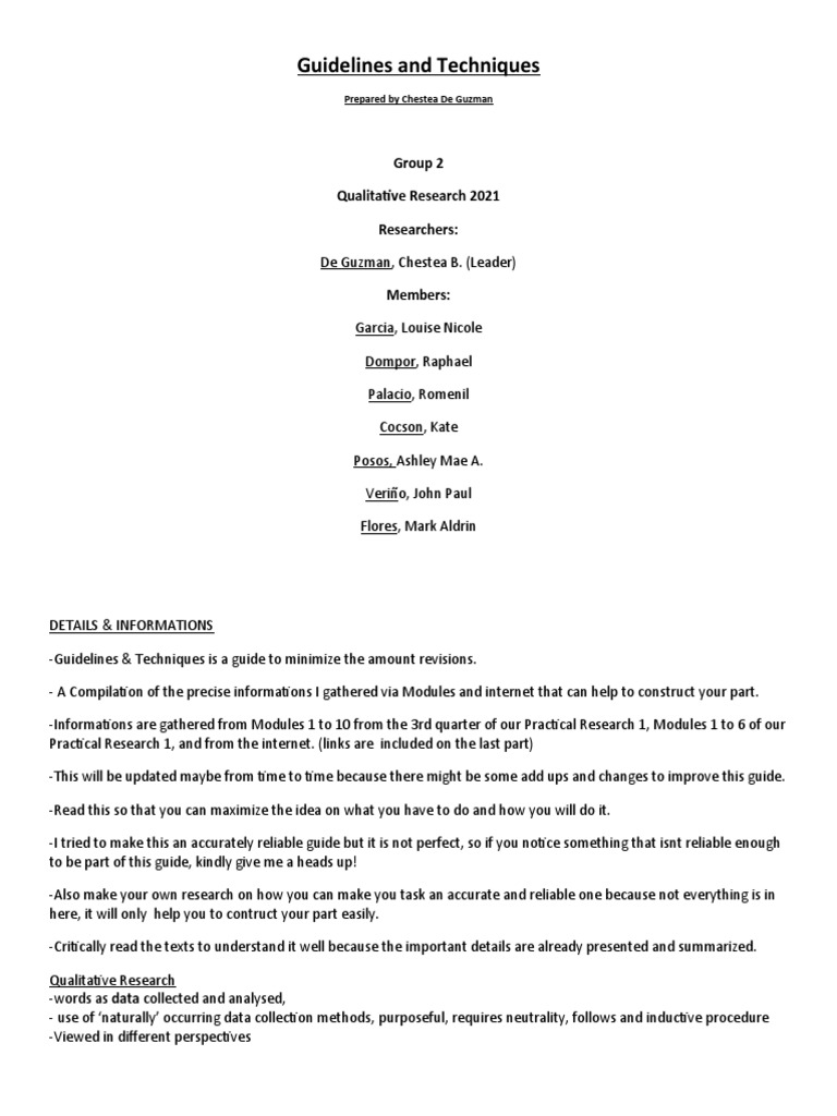 Guidelines and Techniques | PDF | Data Analysis | Data