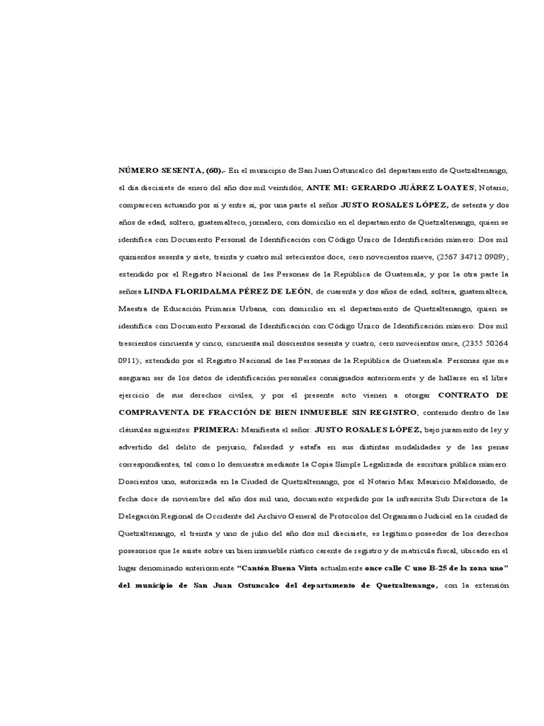 Compraventa de Bien Inmueble en Quetzaltenango | PDF | Guatemala | Justicia