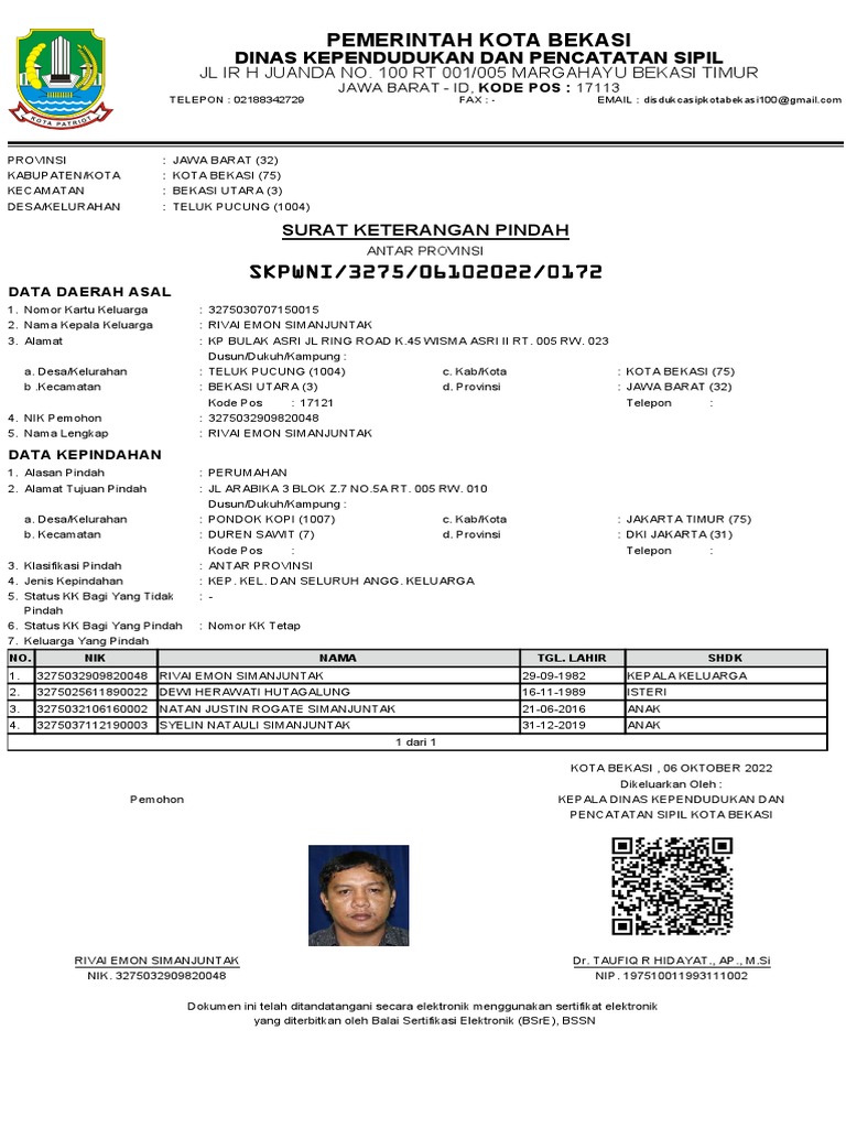 NIK 3275 dan Data Kepindahan Penduduk | PDF