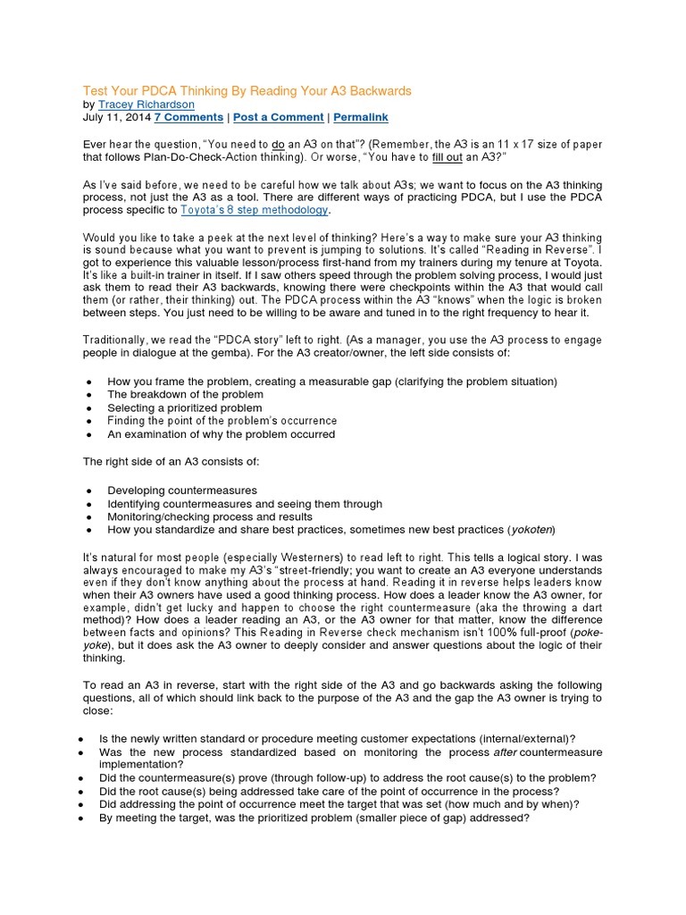Test Your PDCA Thinking by Reading Your A3 Backwards PDF Thought
