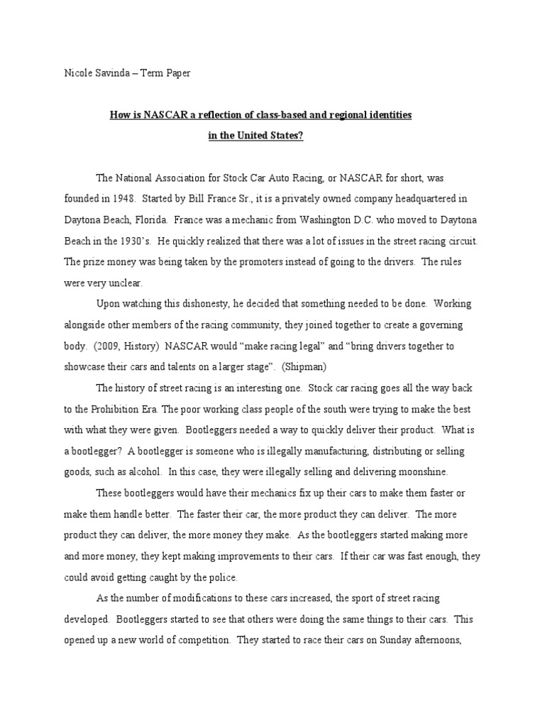 Term Paper | PDF | Nascar | Stock Car Racing