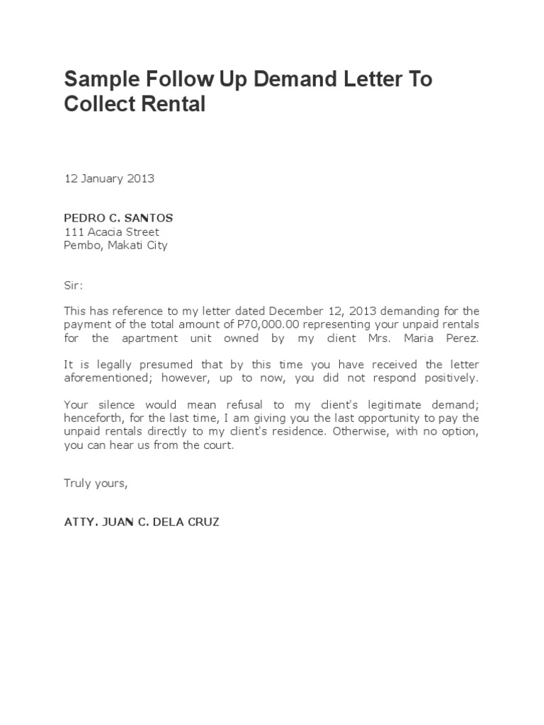 Final Demand for Unpaid Rent | PDF