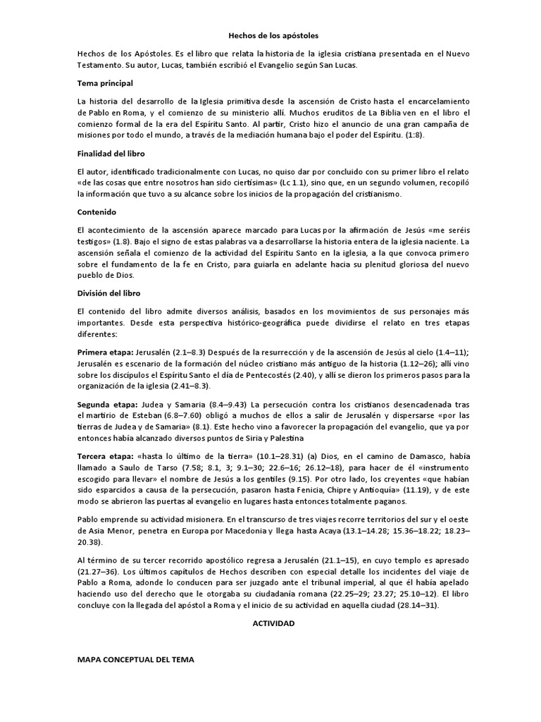 Tema Hechos De Los Apóstoles Pdf Evangelio De Lucas Pablo El Apóstol
