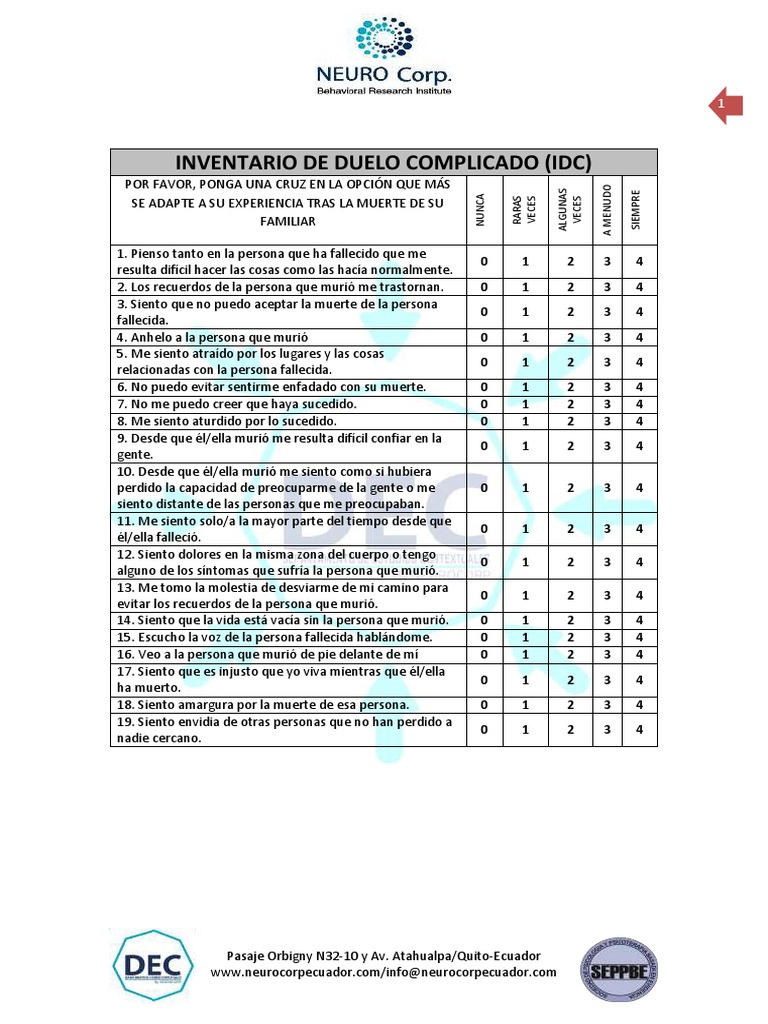 Inventario de Duelo Complejo | PDF