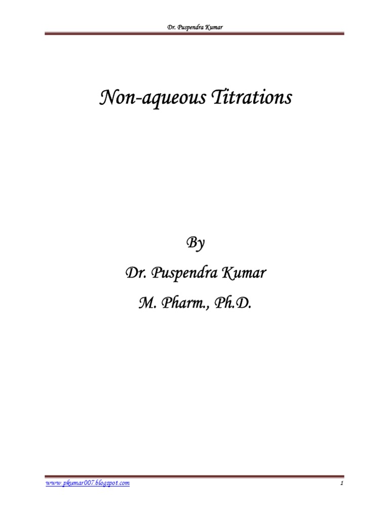 Unit 2 Non Aqueous Titrations PDF Chemistry Titration