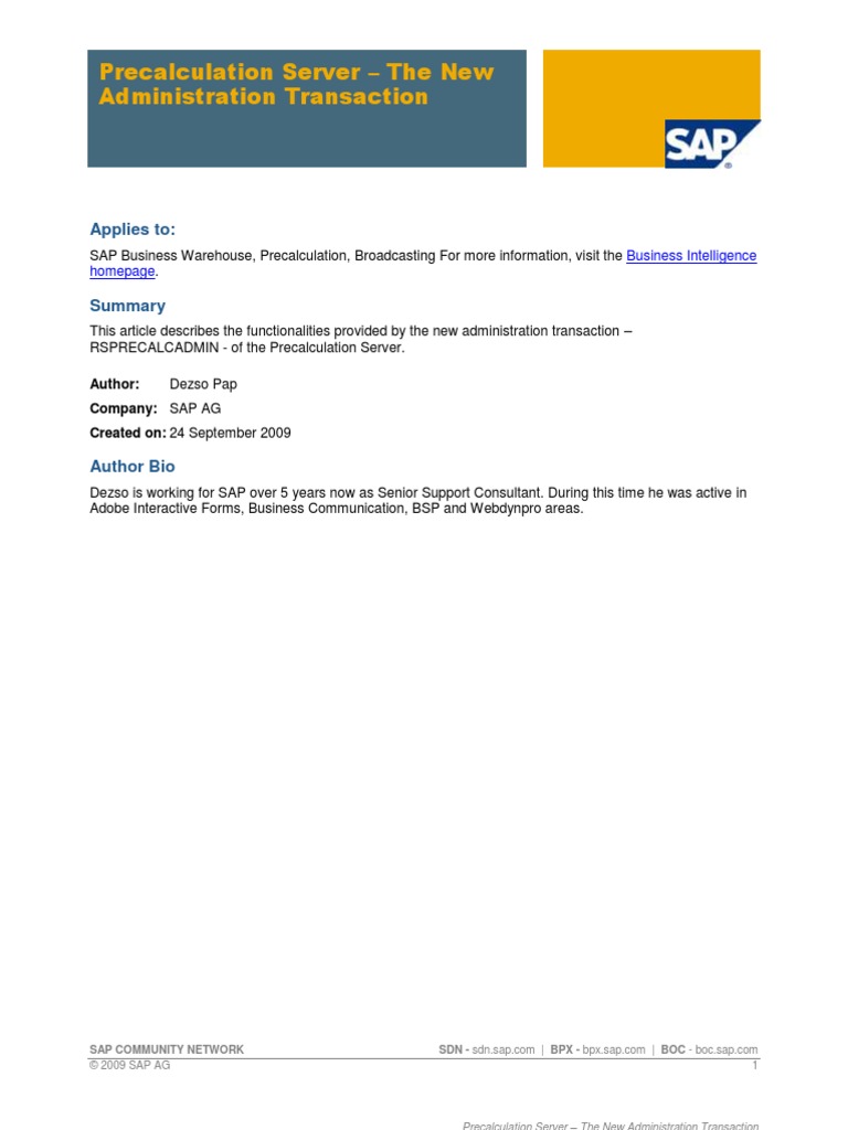 Pre Calculation Server - The New Administration Transaction | PDF | Ibm ...