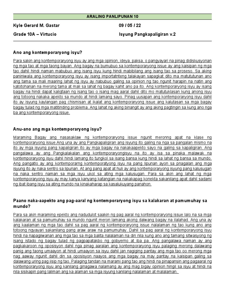 AP ACT Isyung Pangkapaligiran v.2 | PDF