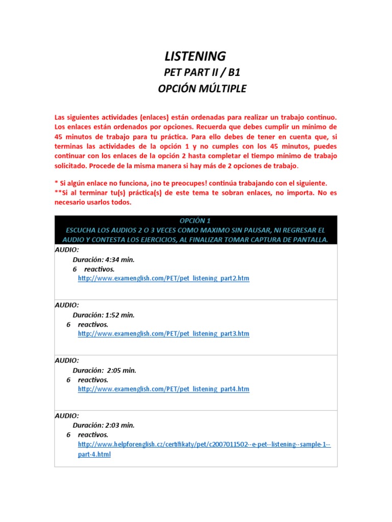 Pet B1 Listening Practice With Multiple Choice Exercises Pdf