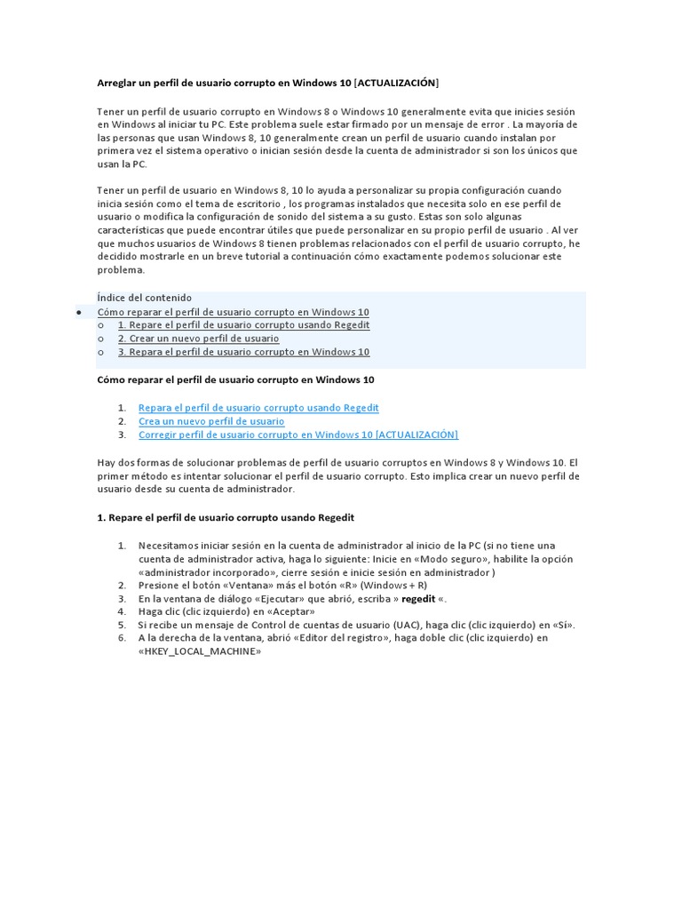 Reparar perfil de usuario en Windows 10 | PDF | Microsoft Windows ...