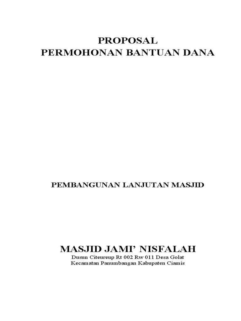 Proposal Dana Pembangunan Masjid Jami’ Nisfalah | PDF