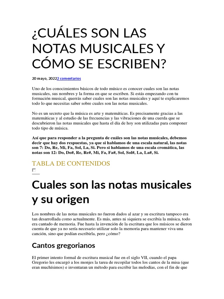 Notas Musicales: Nombres y Escritura | PDF | Escala (música) | Musicología