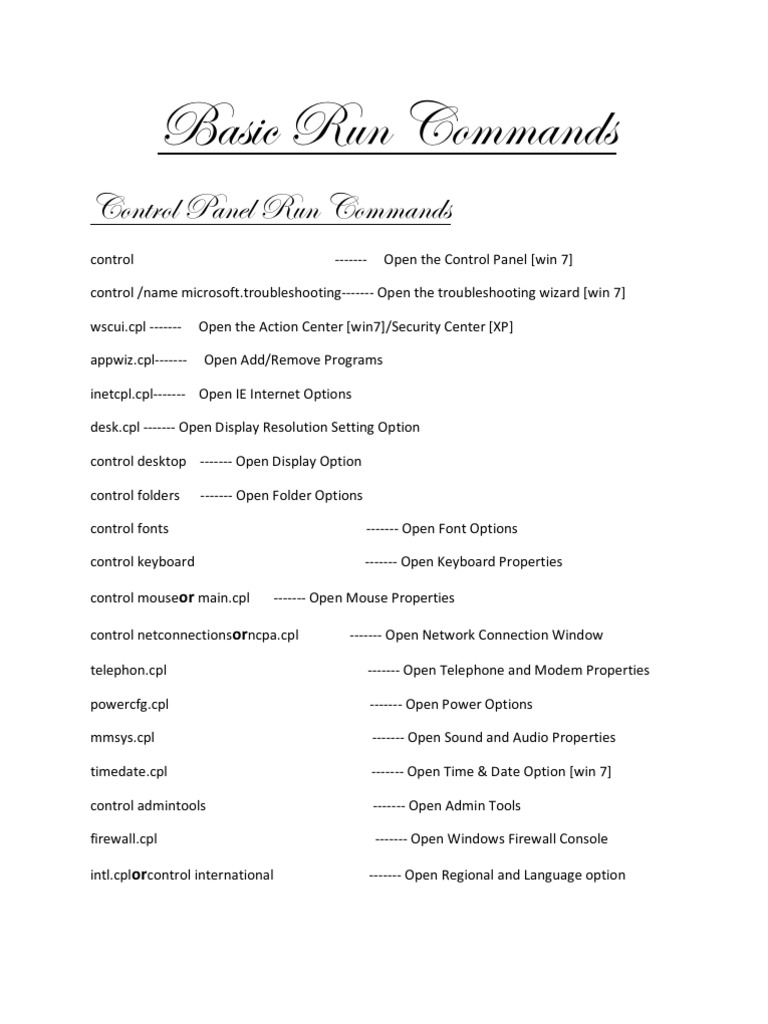 Basic Run Commands | PDF | Microsoft Office | Windows 7