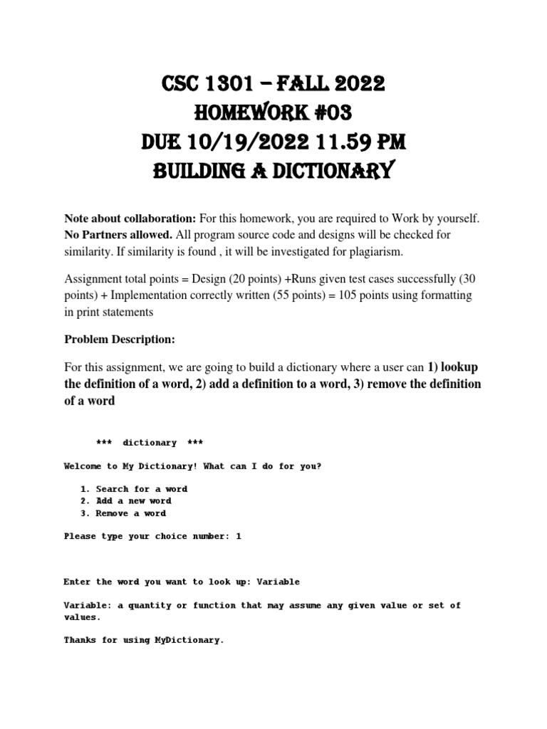 CS 1301 Homework 3 - Building A Dictionary1 | PDF | Function ...