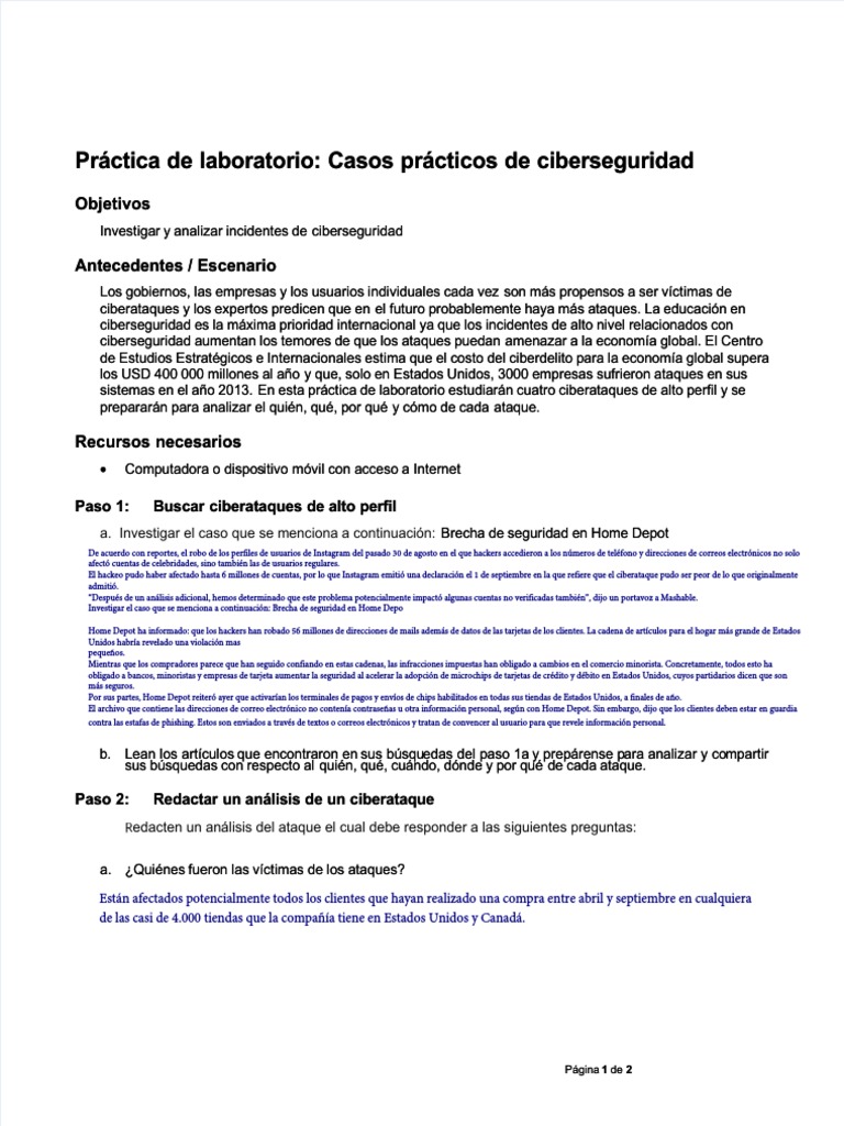 Caso Ciberseguridad Tarea Pdf La Seguridad Informática Seguridad