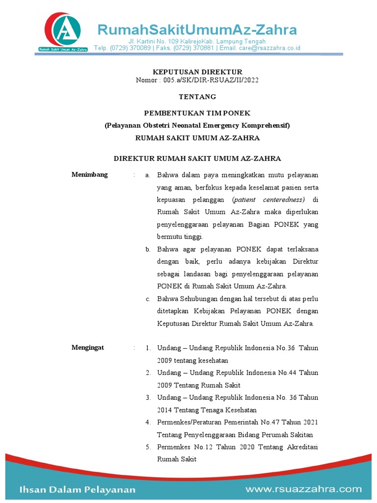 Pembentukan Tim PONEK RSU Az-Zahra | PDF