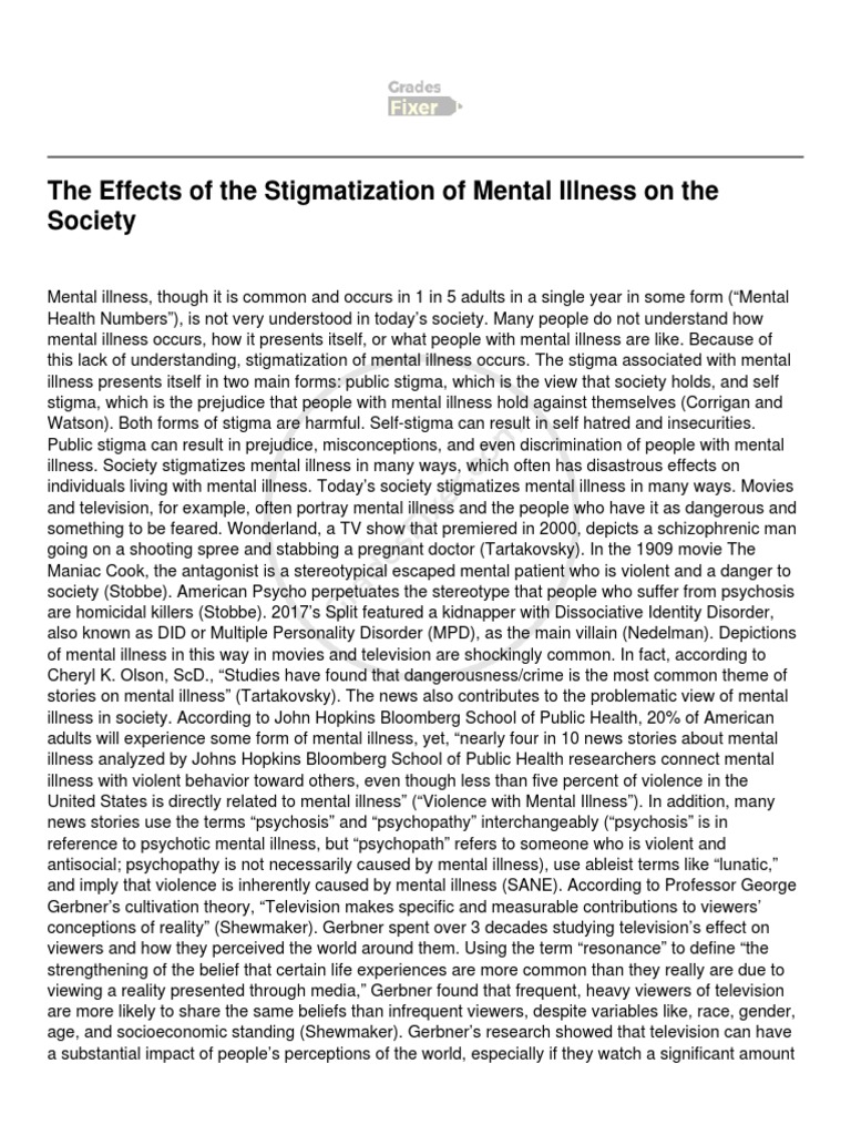 Impact of Mental Illness Stigma on Society | PDF | Mental Disorder ...