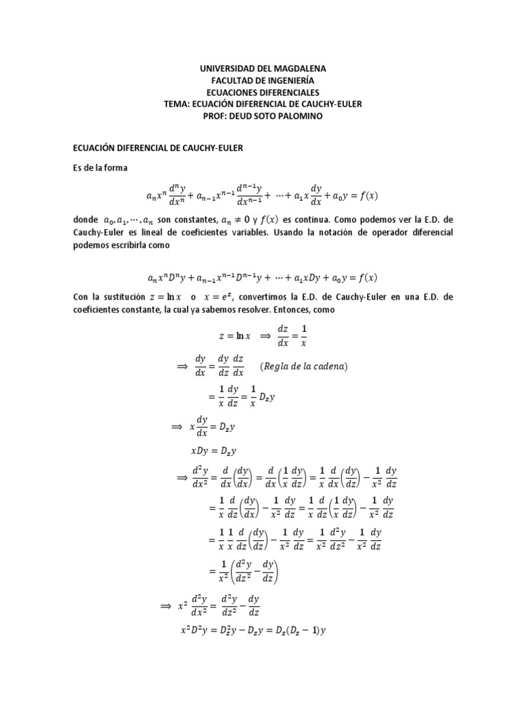 Ecuaci n diferencial de cauchy euler pdf ecuaciones lgebra