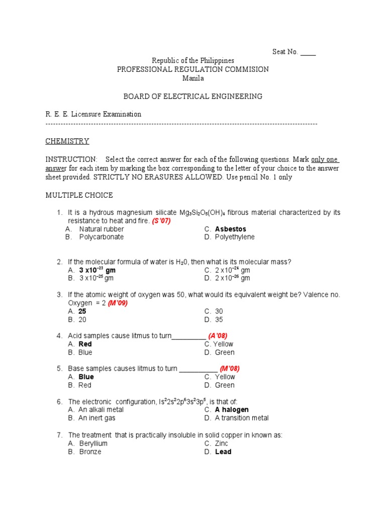 Chemistry in EE Board Exam 9 | PDF | Chemistry | Materials