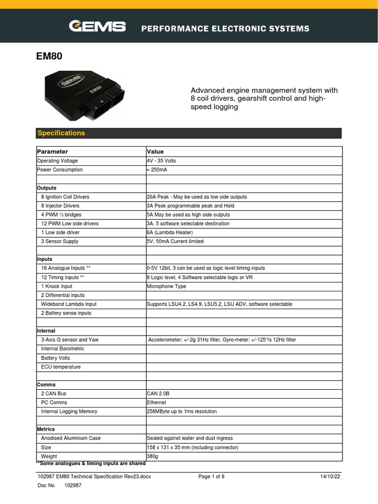 EM80 Engine Management System Specs | PDF | Electrical Engineering ...