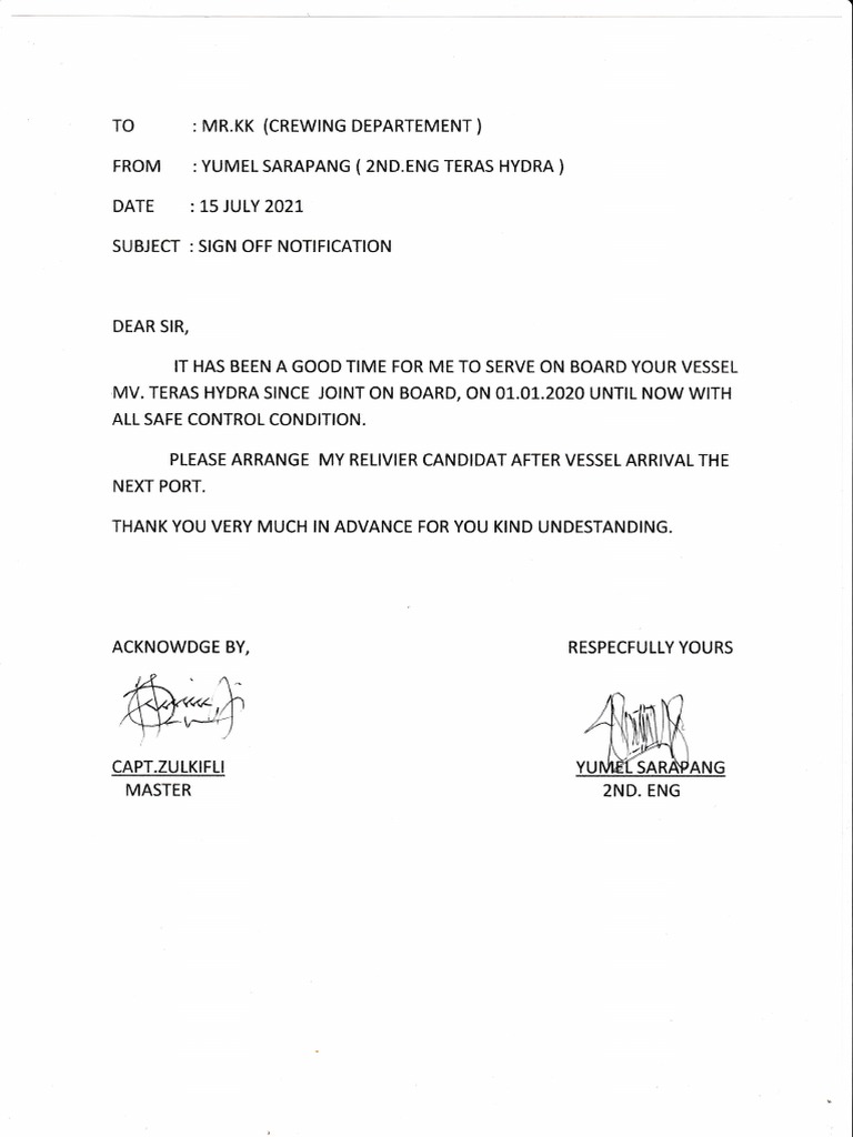 Sign Off Notification for Teras Hydra | PDF | Business | Finance ...
