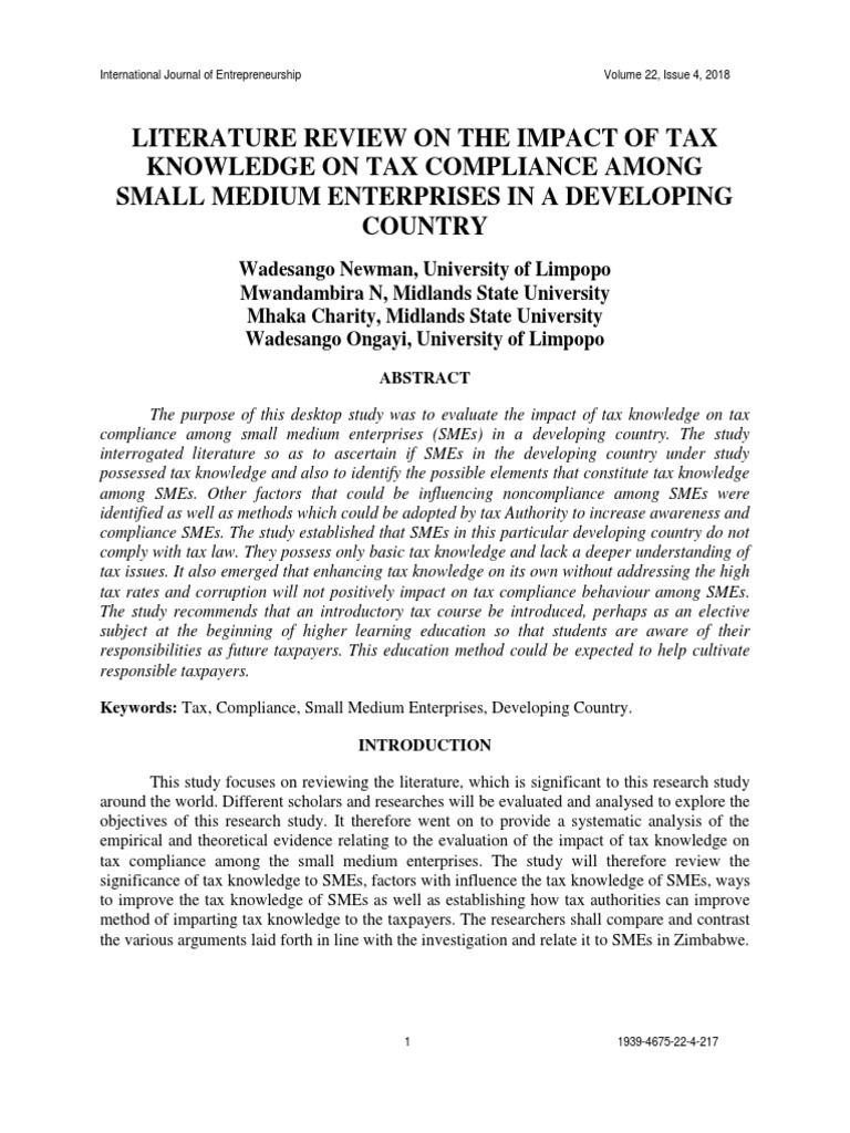 Literature Review On The Impact of Tax Knowledge On Tax Compliance ...