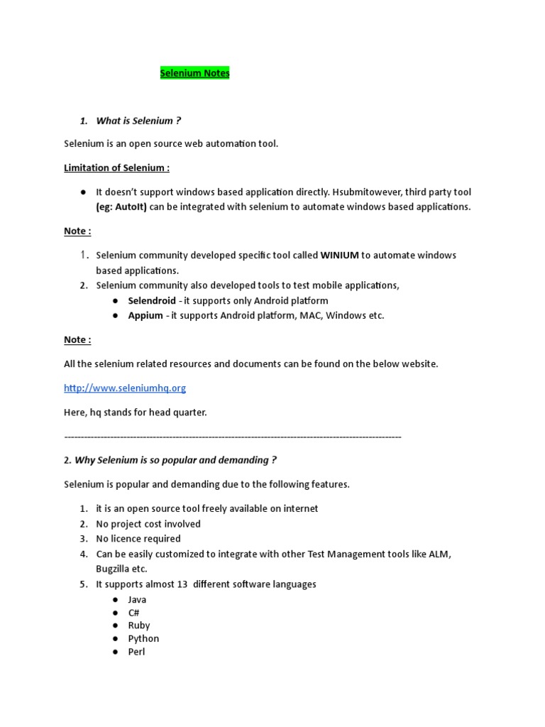 Selenium Notes - Weekend Batch - 10 To 2 PM - BTM | PDF