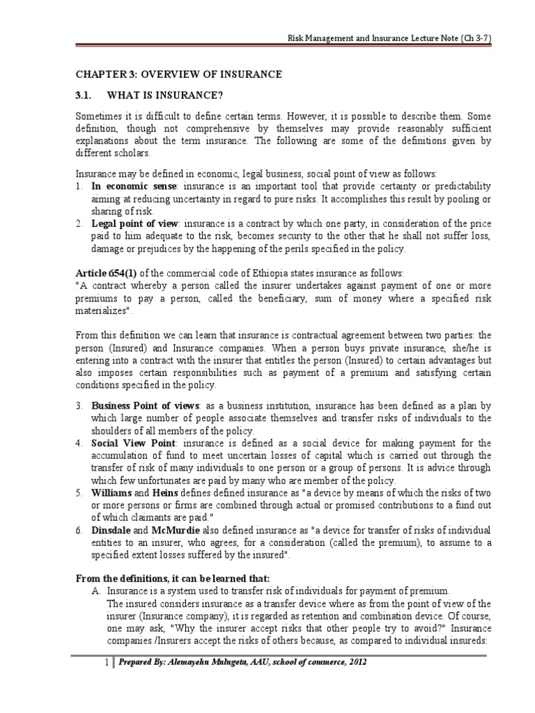 Risk Management Lecture Note CH 3-7 | PDF | Insurance | Life Insurance