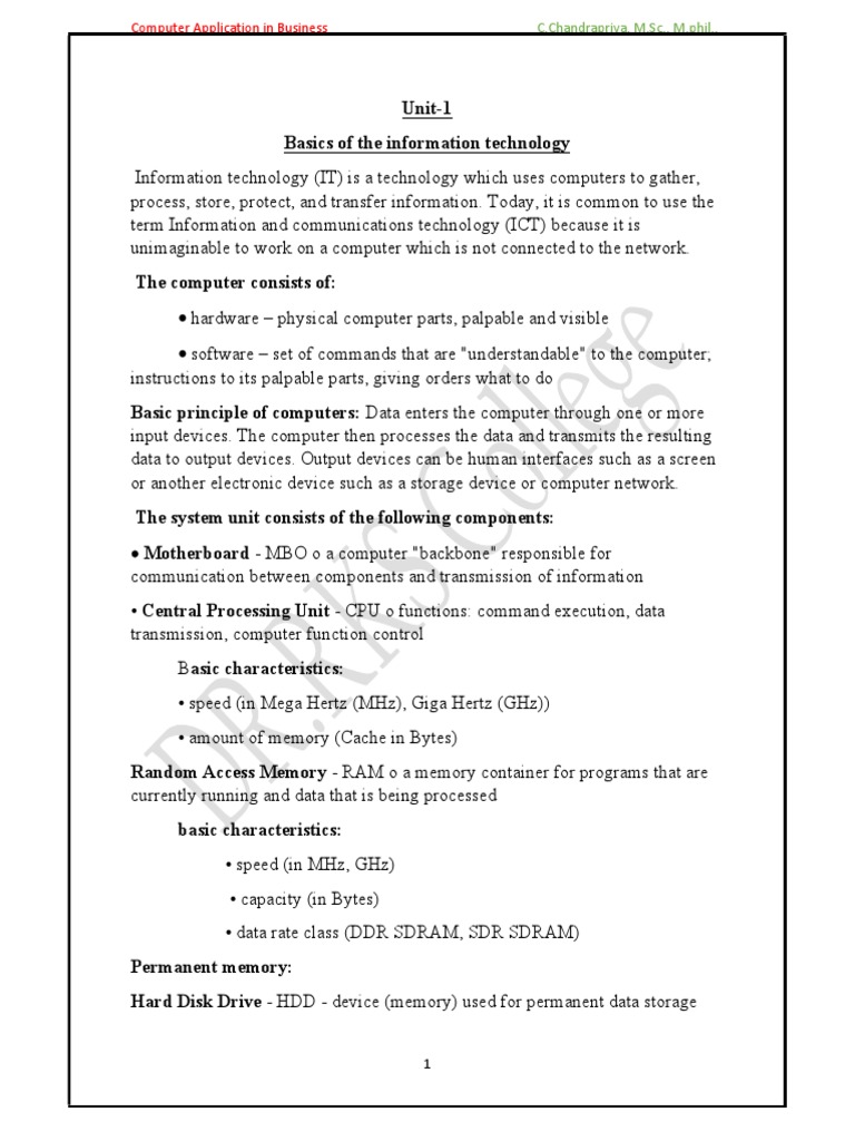 Unit-1 (Computer Application in Business) | PDF | Microsoft Windows ...