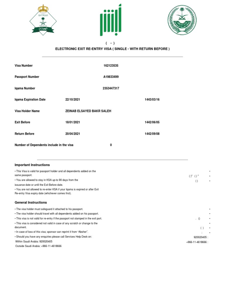Single Exit Re Entry Visa | PDF | Travel Visa | Passport