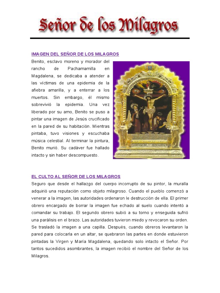 Historia Del Señor de Los Milagros | PDF | Viajes y turismo