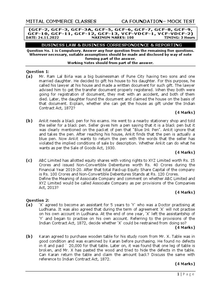 CA Foundation Mock Test | PDF
