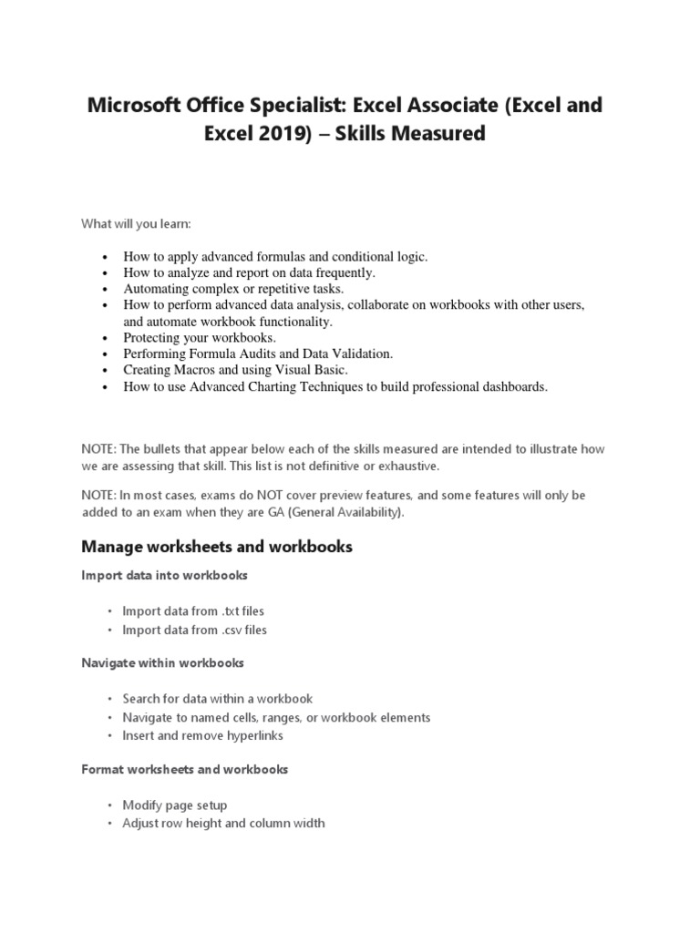 Microsoft Office Specialist Excel Associate 2019 Skills Measured PDF