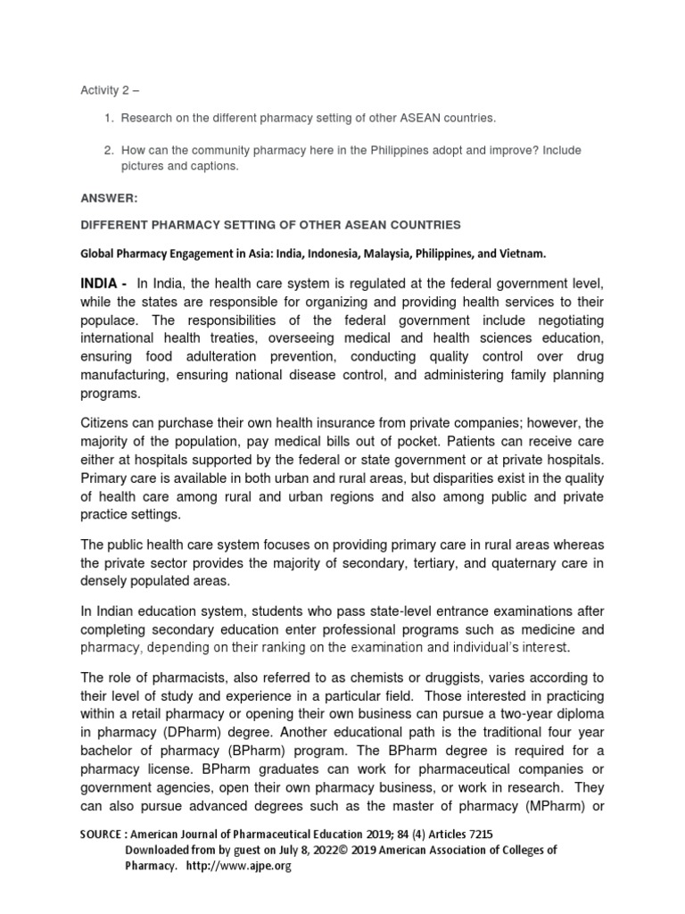 Pharmacy Setting Of Other Asean Countries Pdf Pharmacist Pharmacy