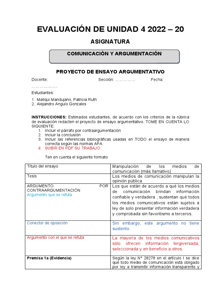 Evaluación de Unidad 4 2022 | PDF | Medios de comunicación) | Ensayos